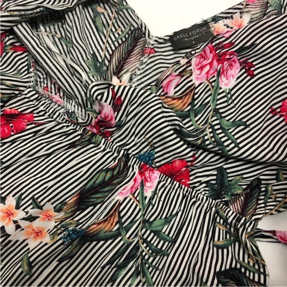 Dress forum wrap front shorts romper floral & stripe girly vacation boho resort - Picture 11 of 14